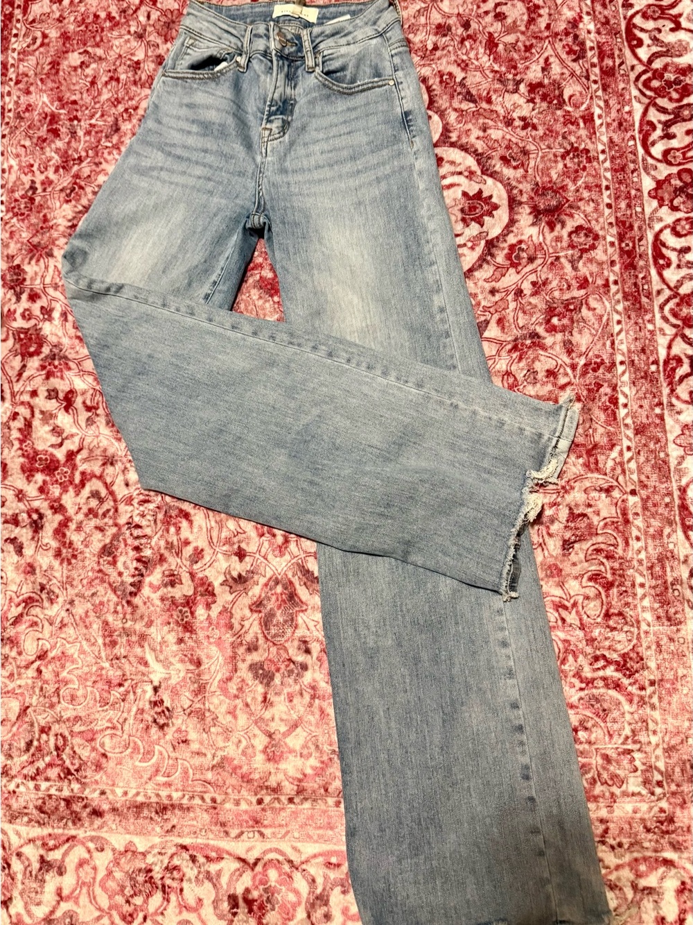 Risen Jeans Light Wash High Rise Wide Leg Raw Hem Jeans Size 0/24